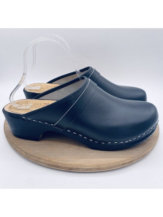 Sakne Toffeln Swedish Wooden Clogs Mens 11 44 Black Leather Comfort Mules main image 7